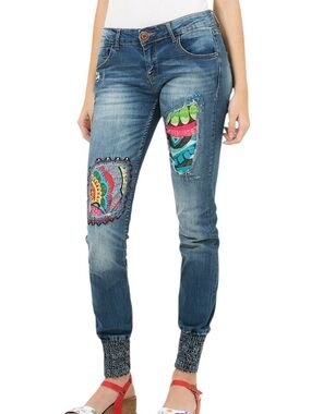 DESIGUAL Pakaian Jadi Wanita Denim Jogger Jeans Patchwork Distressed XS / EU 26